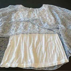 Marina Gigli Women Size Large White Blue Layered Mesh 100% Silk Blouse Top Shirt